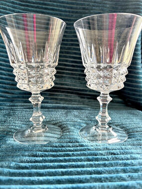 Vintage Cristal d'Arques Longchamp Crystal Wine Glass Cut Glass Goblets Set of 2